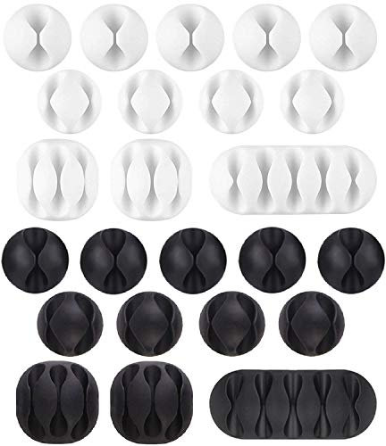 24 Pack Nero Bianco Clip Cavo Durevole U-horizon Cavi e Morsetti Organizzatore e Gestione Scrivania per TV PC Laptop Casa ecc