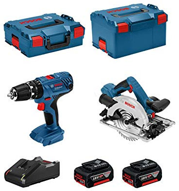 BOSCH Kit 18V BSK182M2C (Perceuse à Percussion GSB 18V-21 + Scie Circulaire GKS 18-57G + 2 Batteries de 4,0 Ah + Chargeur + L-Boxx 136 + L-Boxx 238)
