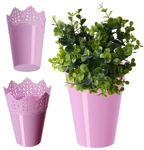 KADAX Spitzen-Blumentopf aus Kunststoff, 9 Farben, Blumentopf mit Spitzenmotiv, Blumentopfschutz für Büro, Topf, Gartenschale, Blumenkübel, Übertopf (⌀ 16,5cm, Hoch, rosa)