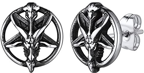 FaithHeart Punk Baphomet Ziegenkopf Ohrstecker mit Umgekehrter Pentagramm Hip pop Herren Jungen Ohrstecker für Weihnachten Halloween Geburtstag
