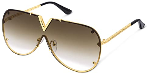FANTESI Trendy Sunglasses for Men Women,V-Shaped Fashion Oversized Sunglasses UV400 Eyewear for Driving,City Walking,Outdoor Activites (gold)