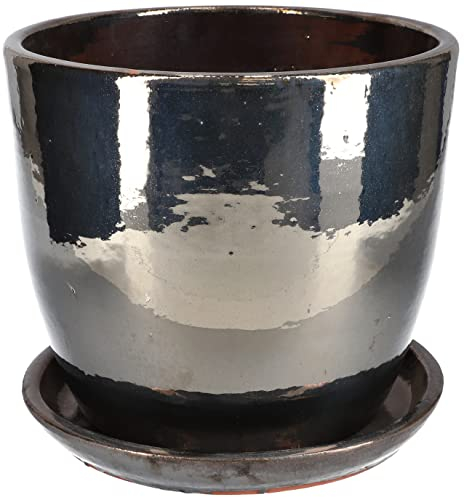 KOTARBAU® Maceta de cerámica esmaltada Ø 31cm, Maceta para Exteriores, Maceta de jardín terraza, Maceta marrón, Maceta con Plato, Maceta Redonda, Acabado Brillante, Macetero Decorativo Ceramica