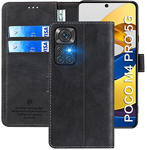 FMPCUON Custodia Flip in Pelle per Xiaomi POCO M4 Pro 5G - Cover a Libro Magnetica Portafoglio Case, Nero