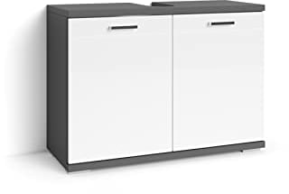 byLIVING Waschbeckenunterschrank Nebraska/Korpus matt anthrazit / 2 Türen Hochglanz weiß lackiert/Bad Waschtisch Unterschrank stehend/WABU 2-türig/B 80, H 59, T 31,5 cm