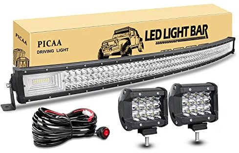 PICAA led Arbeitsscheinwerfer Bar 50 Zoll 125CM 648W 7D Gewolbt Lichtbalken | Drei Reihen, 12V, Zusatzscheinwerfer Bar, Mit 2 Stück 4 Zoll LED Arbeitslicht, für SUV Offroad ATV UTV Traktor 4x4 Auto,6000K