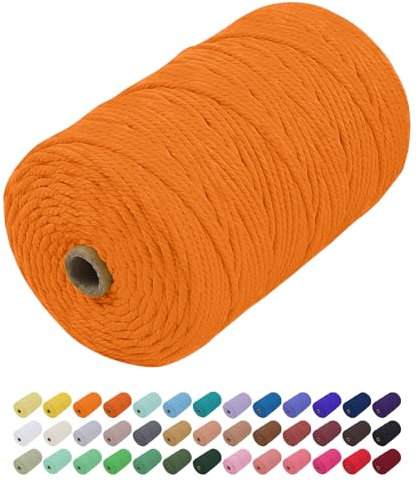 Corde Macramé 3mm x 200m, Uiopa Fil Macramé 3mm Corde Coton Naturelle 4 Brins, Coloré Ficelle Cordon Coton pour Tressée DIY, Tentures Murales, Porte Plante, Rideau, Decoration Boheme (Doré)