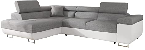 Mirjan24 Ecksofa Torezio mit Bettkasten, Einstellbare Kopfstützen, Sofa mit Schlaffunktion, Eckcouch für Wohnzimmer, Polsterecke, L-Form Couch mit Bettfunktion (Soft 017 + Lux 05, Seite: Links)