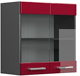 Vicco Küchenglasschrank R-Line, Glashängeschrank, Bordeaux Hochglanz/Anthrazit, 60 cm