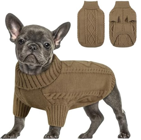 Queenmore Hundepullover Mittelgroße Hunde Wärme Dackel Hundepulli Strick Pullover Hund Strickmantel Mit Zopfmuster Hundepullover Französische Bulldogge Bulldog Chihuahua Katzen Corgi, Braun, M