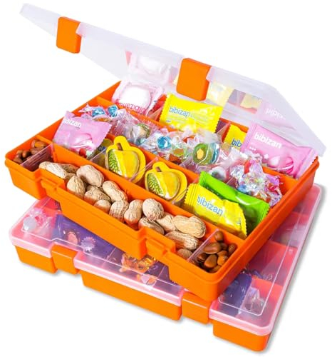 LAifu 2PCS Plastic Craft Storage Box, Orange Organizer Container with Adjustable Dividers, 36 Compartments Storage Box for Jewelry Cosmetics Craft Tackle Pills Beads Bolts and Nuts