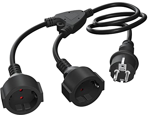 KEAGAR Schutzkontakt Verlängerungskabel Außen, AC Schuko Kunststoffkabel Mit 2-Fach Steckdosen, Doppelstecker für Steckdose IP44 für Zuhause, Büro, Außenbereich, 3 x 1,0mm², bis 250V/16A, Schwarz(5M)