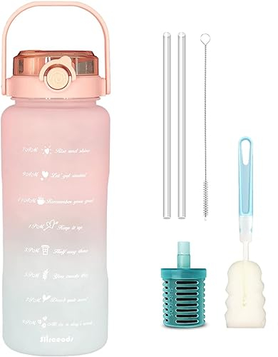Bouteille d'eau de 1,5 l avec filtre de 1,5 l, bouteille d'eau d'hydratation avec paille et marqueur de temps, carafe d'eau anti-fuite avec poignée – Sans BPA, pour bureau et sports de plein air,