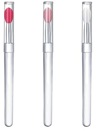 3 Stück Silikon-Lippenpinsel Mit Deckel Augenbrauen Lippenstift Schönheits Make-Up Pinsel Professioneller Werkzeug-Applikator Zum Auftragen Von Lipgloss Maske Lidschatten
