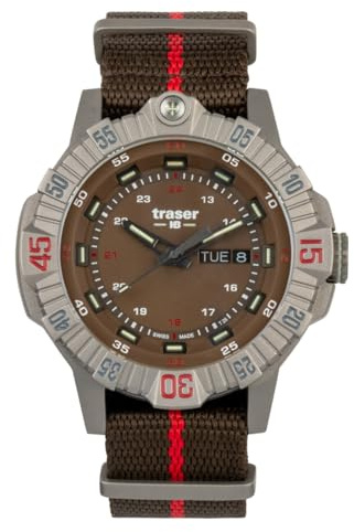 Traser Herren Armbanduhr in der Farbe Braun mit NATO-Armband aus Textil, Wasserdichtigkeit: 20bar, Gehäusedurchmesser: 46 mm, Art.Nr. 110669