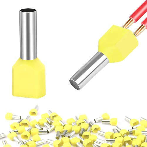 ELNLE Puntalini Doppi 2 x 6 mm² Capicorda Elettrici Isolati, 100 pz Terminali per Estremità Gemellate, Lunghezza 12 mm
