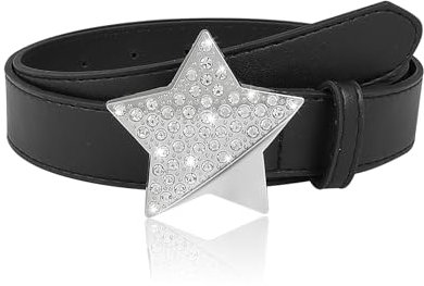 JJDreams Damen Gürtel Schwarz Mit Strass-Pentagramm - Gothic Punk PU Ledergürtel Y2k Vintage