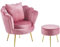 Poltrona Camera da Letto e Salotto in Velluto con Poggiapiedi Contenitore Poltroncina Conchiglia con Gambe in Metallo Placcato Oro Design Moderno, Seduta Morbida con Cuscino - Rosa Cipria
