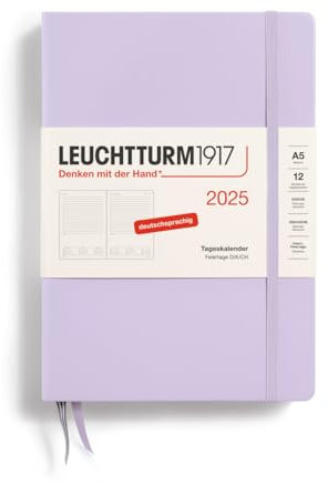LEUCHTTURM1917 370594 Tageskalender Medium (A5) 2025, Lilac, Deutsch
