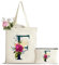 Personalisiert Initialen Tragetasche Canvas mit Innentasche, Kosmetiktasche mit Reißver, Baumwolltasche, Einkaufsbeutel Tote Bag, Geburtstag Weihnachten Geschenk für Frau Freundin Mama Brautjungfer F