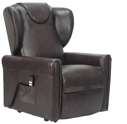 Sime LV-P2 relaxsessel elektrisch Vertikal, 2 Motoren, unabhängig verstellbare Rückenlehne, Fußbrett 2 Räder Bergere Sitzhöhe 10 cm verstellbar Leder elektrische aufstehhilfe seniorensessel Braun