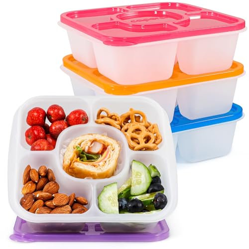 Caperci Original Bento Snack Box Containers - Reusable 5-Compartment Lunchable Food Containers for School, Work and Travel, BPA-Free, Set of 4 (Multi-Colored)