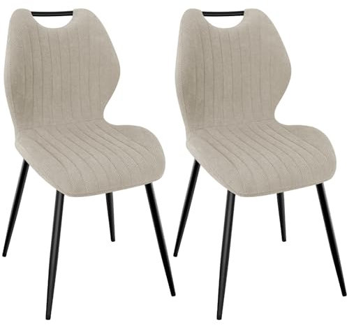 WAFTING Esszimmerstühle 2er Set, Gepolsterter Stuhl mit Hohe Rückenlehne aus Stoff und Schwarz Lackierte Metallfüße, für Esszimmer, Schlafzimmer und Empfang, Khaki