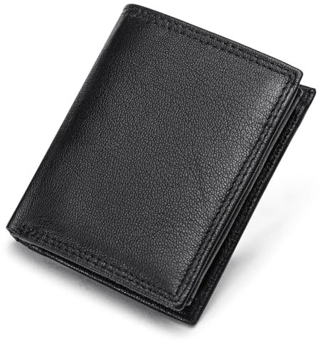FOMAX Mini Herren Geldbörse aus echtem Leder mit RFID Schutz, 11 Kartenfächer, Klein & Kompakt, Hochformat, Schwarz