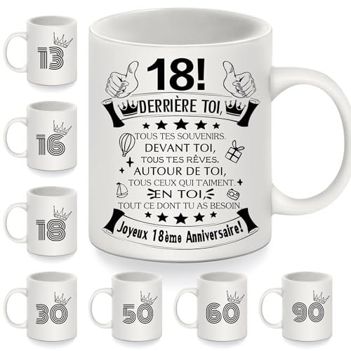 Bommex Cadeau 18e anniversaire Tasses pour 18 ans Filles Garçons Tasse 18e anniversaire Fille Fils Sœur Frère Petite-fille Amis Cadeau d'inspiration (18-a)