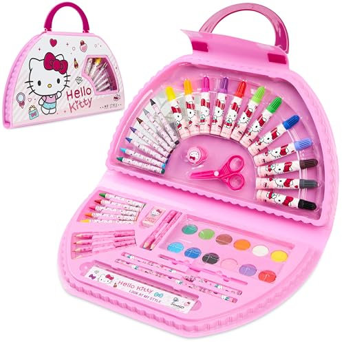Hello Kitty Coffret Peinture Enfant, Coffret Dessin et Coloriage, Matériel de Dessin - Cadeau Fille (Blanc/Rose)