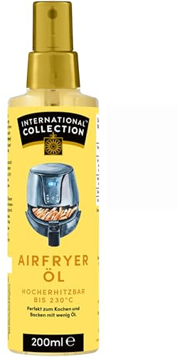 International Collection - Airfryer Sonnenblumenöl - 200 ml - Öl-Sprühflasche für Airfryer - Ölspray zum Kochen, für Salat, zum Grillen - Geeignet für Heißluftfritteusen - Erhitzbar bis 230 Grad