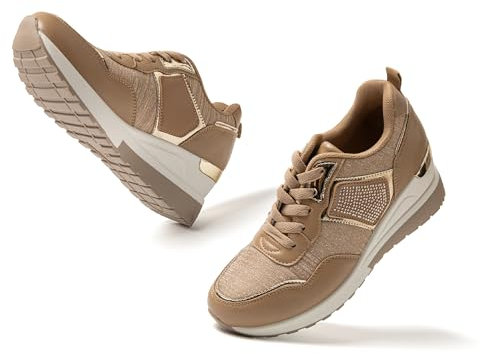 JOMIX Basket Femme Compensées Chaussures de Marche Femme Sneakers Femme Confortable Respirant Casual Running Fitness Gymnastique MD9792 (A Kaki, 39)