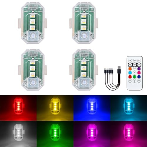 LED Aircraft Strobe Lights,LED Drone Light,8 Colors USB Anti Collision Light,Rechargable Led Flash,for Drone Night Flying,Fits for DJI Mini 4 Pro,Avata 2,Mini 4k and All RC Drones Accessory.(4PCS)