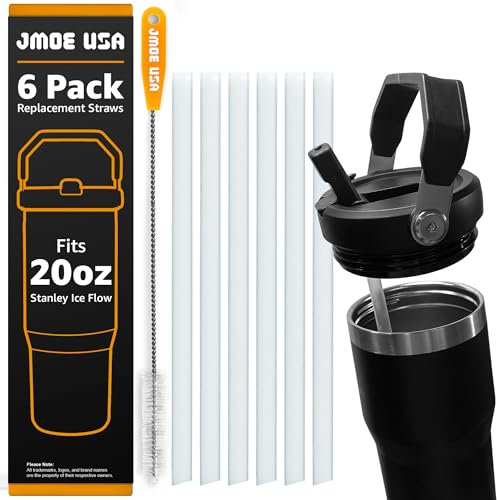 Jmoe USA 20oz Replacement Straws for Stanley IceFlow Tumbler with Flip Straw | 6-Pack With Premium Cleaning Brush | Food Grade & BPA Free