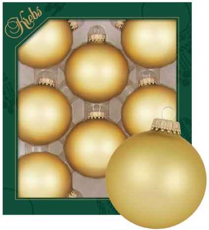 Krebs Glas Lauscha - Weihnachtsdekoration/Christbaumschmuck aus Glas - Unifarbende Kugeln - Menge: 8 Stück - Farbe: Chiffon Gold - Größe: ca. 7 cm