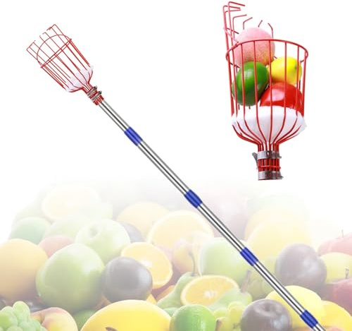 Apfelpflücker mit Teleskopstiel, Apfelsammler mit Korb, Schützendes Schaumstoffpolster, Pflaumenpflücker for Apfel, Birne, Zitrone, Orange, Aprikose(3.6m)