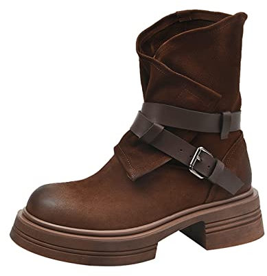 Womens shoes Platforms Ankle Boots Shoes with Heel Womens Autumn Winter Cowboy Woman Snow Combat Western Goth Chunky Black