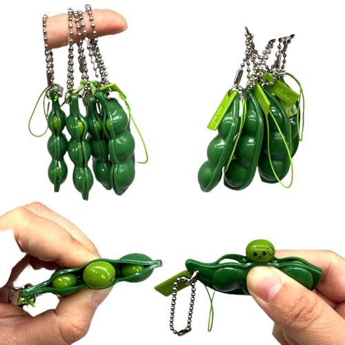 BaronHong Zappelspielzeug-Set, Squeeze-a-Bean-Sojabohnen-Stressabbau, verspielte Charms-Extrusion, Edamame-Erbsen-Schlüsselanhänger (8er-Pack (dunkelgrün), M)