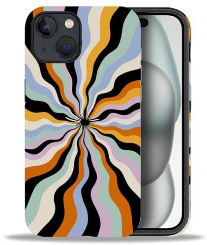 artslion Cute Handyhülle für iPhone 15 hülle 6,1 Zoll, Bunte Wellen Muster Stoßfest Kratzfest Schutzhülle für iPhone 15