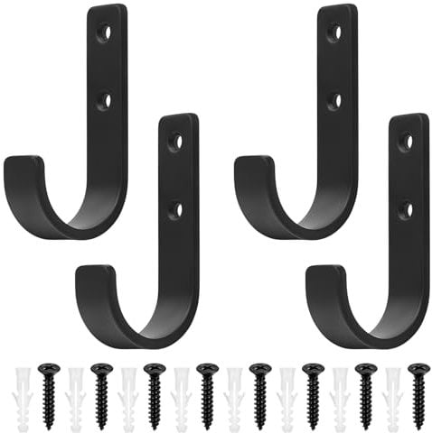 QJKEJI 4 Pcs Gancho Pared de Garaje Resistentes, Ganchos Bicicleta Pared, Ganchos para Colgadores de Garaje, Soporte Gancho en J para Colgar Herramientas de Jardín Eléctricas, Negro