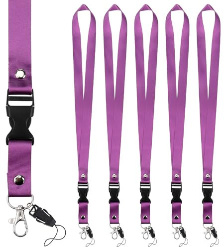 Segus Schlüsselanhänger Band, 5 Stück Schlüsselbänder zum Umhängen, Lanyards mit Abnehmbare Schnalle, für Büro, Fabrik, Schule, Krankenhaus (Dunkelviolett)