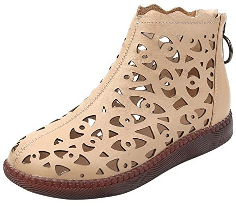 Generisch Sandali da donna, corti, stivali estivi, piatti, traspiranti, eleganti, con chiusura lampo, leggeri, per il tempo libero, da trekking, cachi, 39 EU