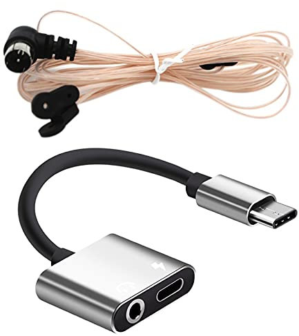 Ohewiiuk 2 In1 Type-C to 3.5mm Headphone Jack Adaptor/Connector Charger with FM Broadcast Antenna 75 Ohm Dipole T Antenna