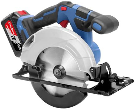 Dong Cheng 18V Akku Handkreissäge Ø165mm, 5000RPM, Schnitttiefe 59 mm, 0-50° (inkl. Ø165 x Ø20 mm Sägeblatt, Akku/Ladegerät, BOXX) DCMY165S