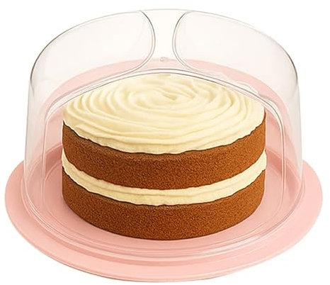 Best House Another Fine Product BH | Plastic Cake Cover with Dome Lids | Portable Round Container | Pink | Cake Box with Plastic Cover | Storage for Cakes, Pies & Pastries - 25 cm x 10 cm (Pack of 1)