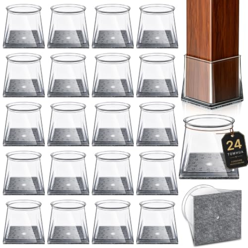 TOMHUA 32 Stück Stuhlbeinkappen Eckig,Silikon Schutzkappen für Stuhlbeine | Stuhlbeinschoner Transparent für Hartholzböden,Kein Lärm Kein Kratzer(Fit:27-34mm)