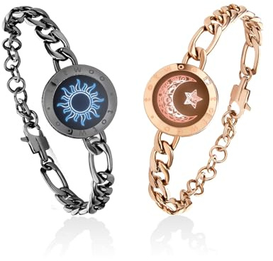 TOTWOO Braccialetti di Coppia Touch con Collegamento Bluetooth Uno a Uno tramite App, Luci e Vibrazioni – Regalo Perfetto per Coppie a Distanza, in Acciaio Inossidabile 316