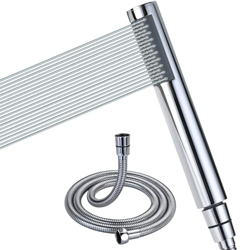 Manopola Doccia Risparmio Idrico DETBOM, Acciaio Inossidabile, Cromo | Soffione Doccia Alta Pressione con 1.5m Tubo Doccia, Doccino Doccia Anticalcare, Tondo, Ugelli in Silicone Anticalcare
