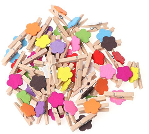 Lodoot 50 farbige Blumen-Holzklammern für Karten, Fotopapier, Wäscheklammern, mehrere Bäume