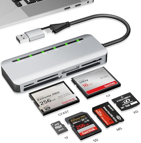CFast - Lector de tarjetas USB 3.0 USB C CFast 2.0, adaptador de tarjeta de memoria CFast de aluminio de 5 Gbps para Lexar, Transcend, Sony Card, lee 5 tarjetas simultáneamente para tarjeta CFast/CF