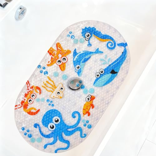 Octopus Pattern Non Slip Bath Mat Anti Bacterial Anti Mould Shower Tub Mat Cute Marine Animals Design Bathroom Mat Water Absorbent Bathtub Mat for Bathroom Decor Non Slip Bathtub Mat with Suction Cups